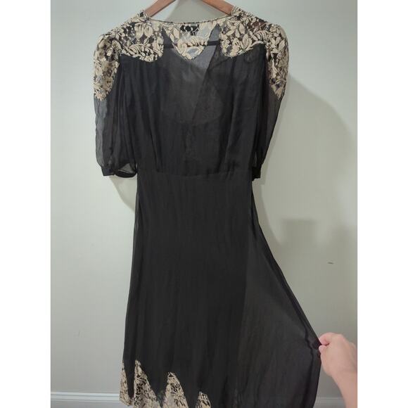 Nightcap By Carisa Rene Sheer Silk Antique Lace Wrap Gown Midi Dress - Picture 8 of 9